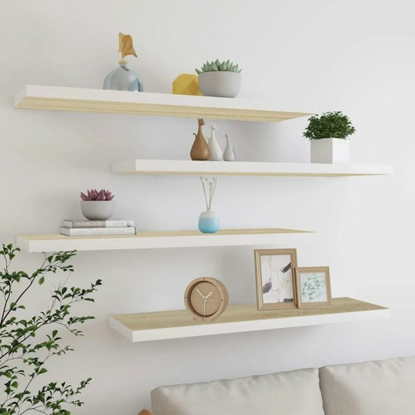 Berkfield Floating Wall Shelves 4 pcs Oak and White 120x23.5x3.8 cm MDF