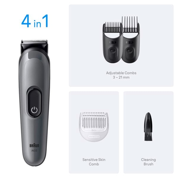 Braun All-in-One Series 3, AIO3500, 4-in-1 Grooming Kit - Grey