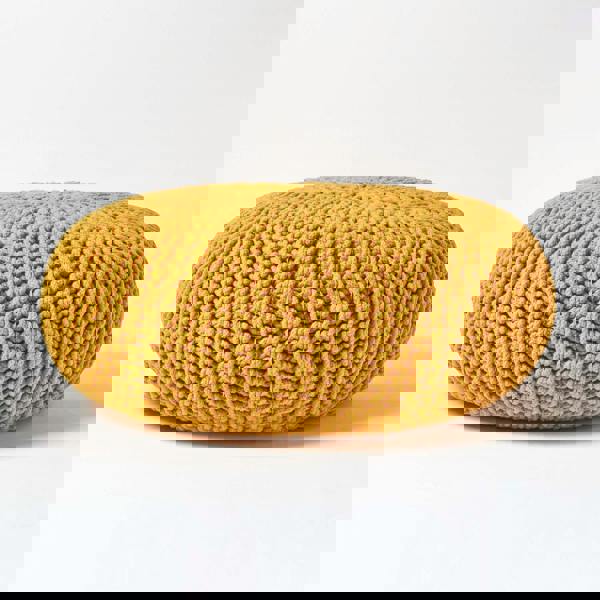 HOMESCAPES Large Round Cotton Knitted Pouffe Footstool