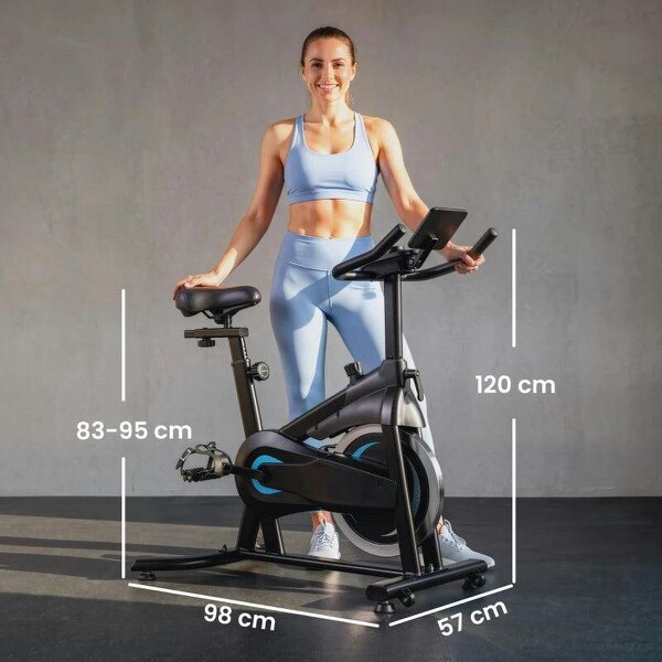 Exercise Bike, Indoor Stationary Bike with Smart APP, 0-100% Magnetic Resistance, Adjustable Seat & Handlebars, Wheels