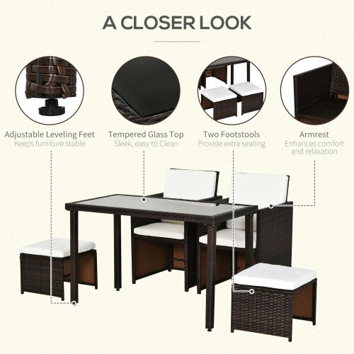 Wyld Haus Nevani Rattan Brown 2 Seater Cube Garden Dining Set With Armchairs Stools And Rectangular Glass Table