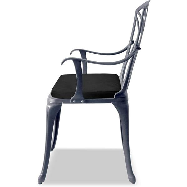 Homeology OSHOWA Grey Aluminium Weatherproof Outdoor Table and 2 Comfortable Chairs with Armrests Bistro Set with Black Cushions