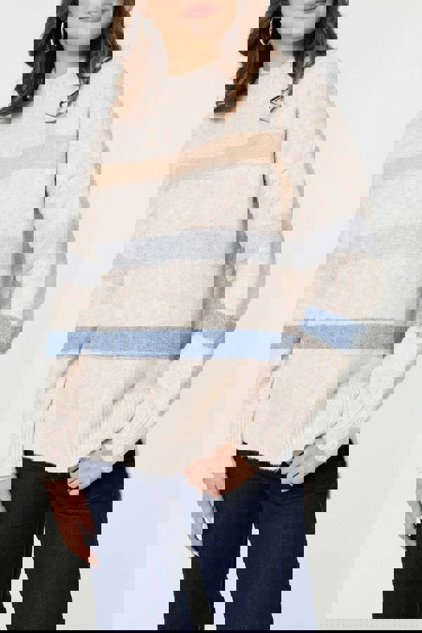 Ivory | Striped High Neck Boxy Jumper
