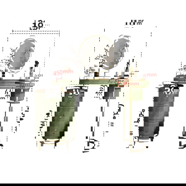Tandy Dressing Table, Green/ White/ Black And Gold-Rit Concept-Rit Concept