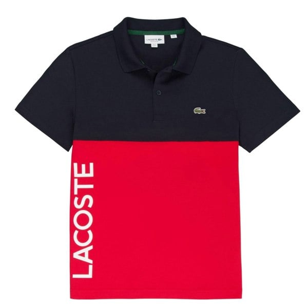 Lacoste Mens Colour Block Cotton Stretch Regular Polo Shirt - Black/Red