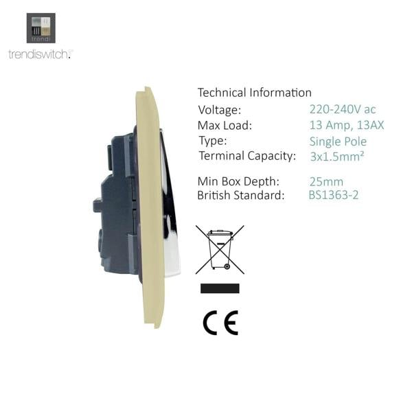Trendi Switch 1 Gang 13 Amp Switched Plug Socket in Champagne Gold