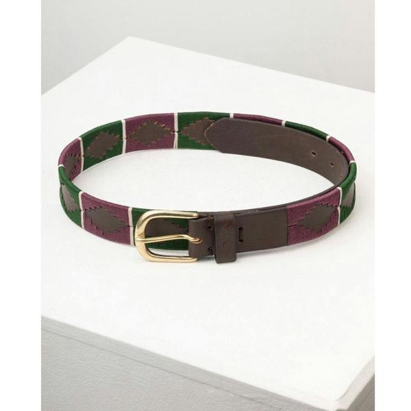 Rydale Askwith Polo Belt  in Olive, Berry and White with leather trim and quality brass effect buckle