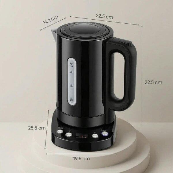 Electric Kettle, 1.7L, Fast Boil, 3kW Water Kettle with UK Strix Thermostat, Keep Warm Function, LCD Base, Black