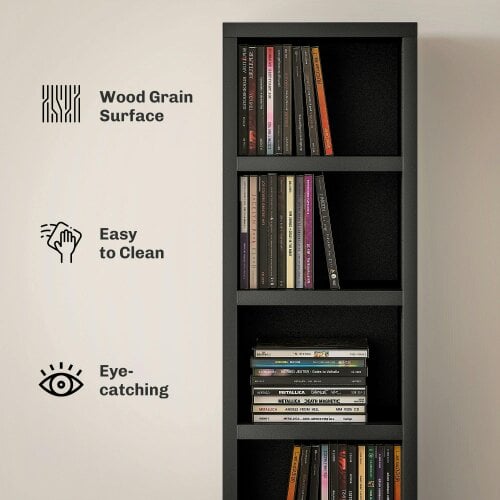 Wyld Haus Nisapa Wood Black Tall Narrow Media Storage Tower With 204 Disc Capacity
