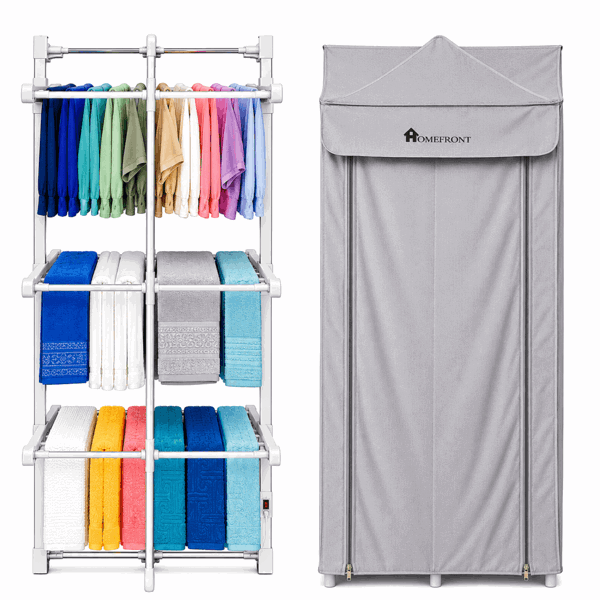 Homefront Electric Heated Clothes Airer Dryer Rack 330W Indoor 3-Tier Drier with Zip Up Cover for Even Faster Drying