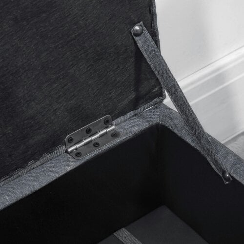 Wyld Haus Cose Linen Dark Grey Storage Ottoman With Padded Seat Natural Wooden Legs