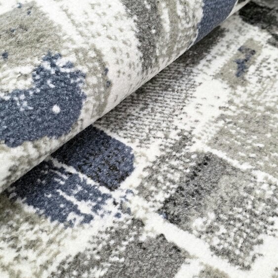 Abstract Modern Rug Cream Grey Blue Black Soft Low Pile Living Room Area Carpet
