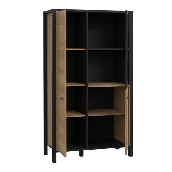 Wyld Haus Egtved Black and Natural Oak Wood Effect Small Display Cabinet 2 Doors 1 Shelf