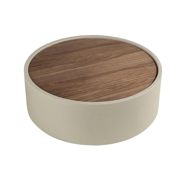 Angel Cerdá Round coffee table in walnut and wood upholstered in sand-coloured leatherette 2164