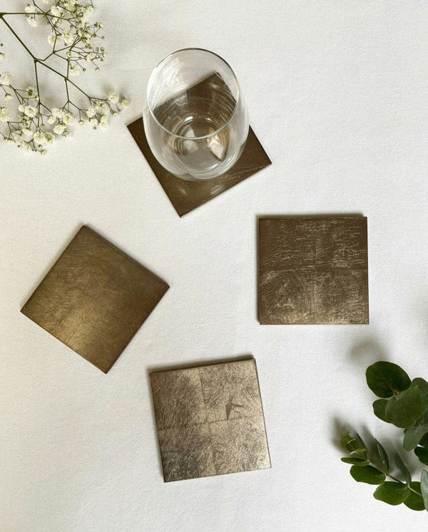 POSH TRADING COMPANY Silver Leaf Coaster - Taupe