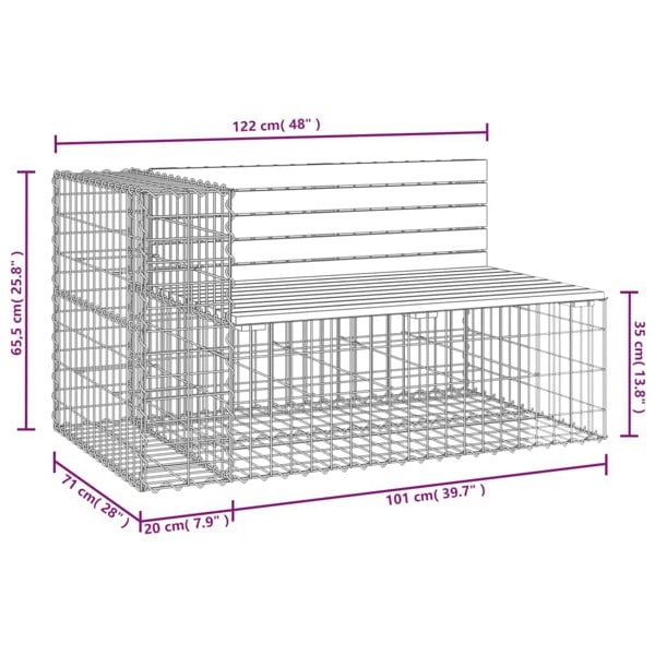 Berkfield Garden Bench Gabion Design 122x71x65.5 cm Solid Wood Douglas