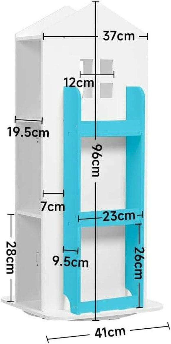 Neo Kid's Freestanding Bookshelf Blue House Shaped 360° Rotating