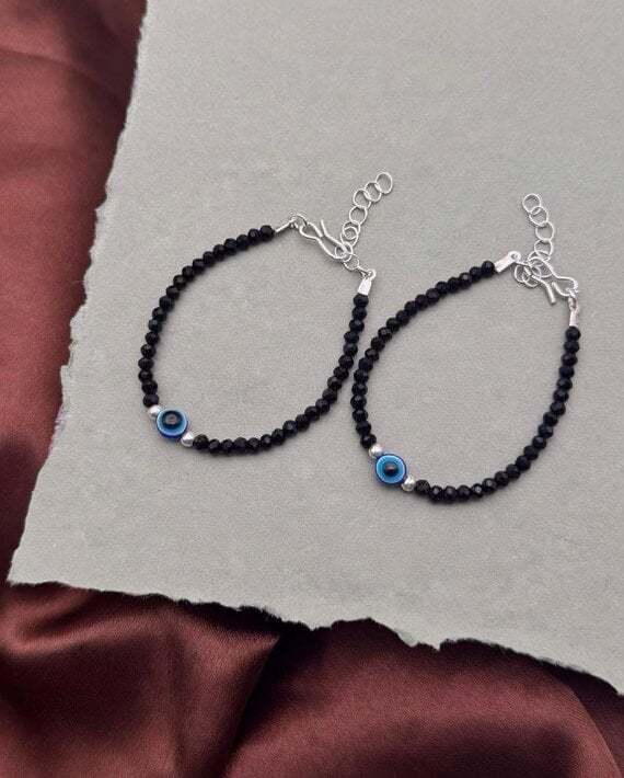 The Colourful Aura Kids Nazaria Evil Eye Black Beaded Bracelet/Anklet - 2 Pcs