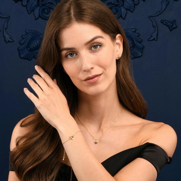 namana Gold Bumble Bee Bracelet with Cubic Zirconia and Black Enamel