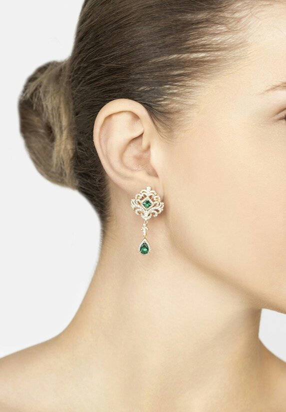 Latelita Claridge Drop Earrings Emerald Gold