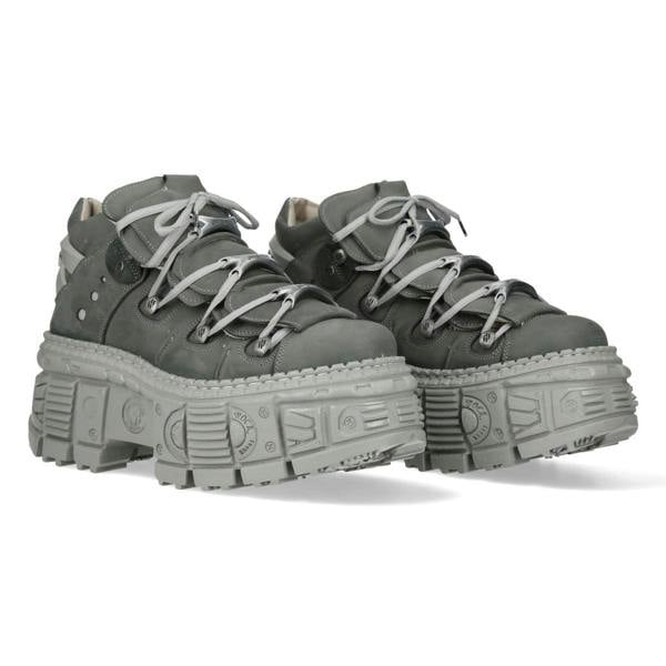 New Rock M-106WALL-C63 Grey Leather Urban Gothic Ankle Boots