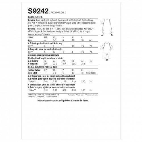 Simplicity Sewing Pattern 9242, Jumpsuits for Baby, A (XXS-XS-S-M-L) - Intermediate