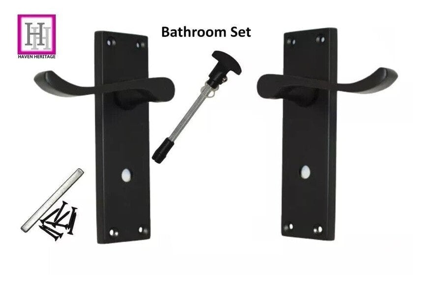 EDH Door Hardware Victorian Black Bathroom Door Handle Set - 1 Pair Classic Black Interior Door