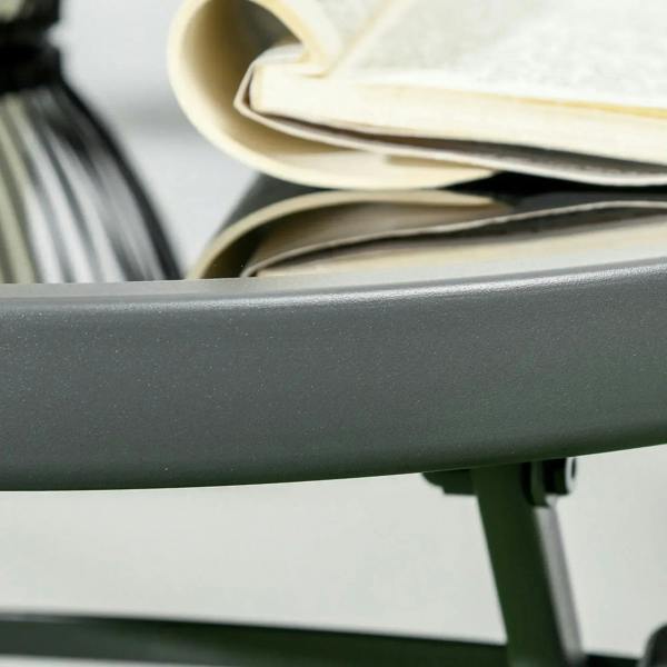 Gray chair frame hinge area with mesh seat support