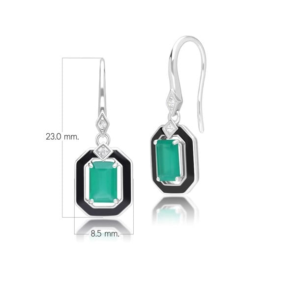 Gemondo Grand Deco Black Enamel, Green Chalcedony & Topaz Drop Earrings in Sterling Silver