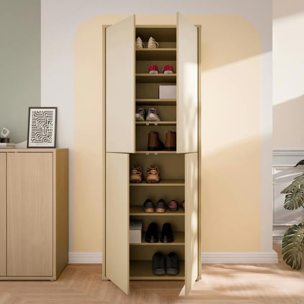 Furniture To Go Alice Springs Tall Shoe Cabinet with 4 Doors Push-to-Open in Butter Yellow