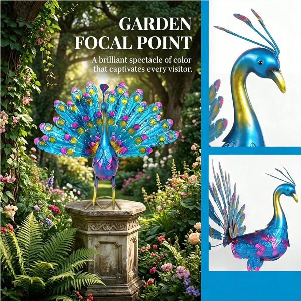 Leaper Metal Peacock Craft Statue for Outdoor Decor