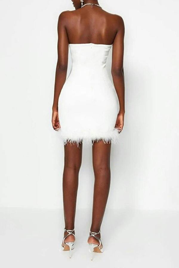 WOVCOR Fitted Sparkling Stone Embellished Woven Short Dress
