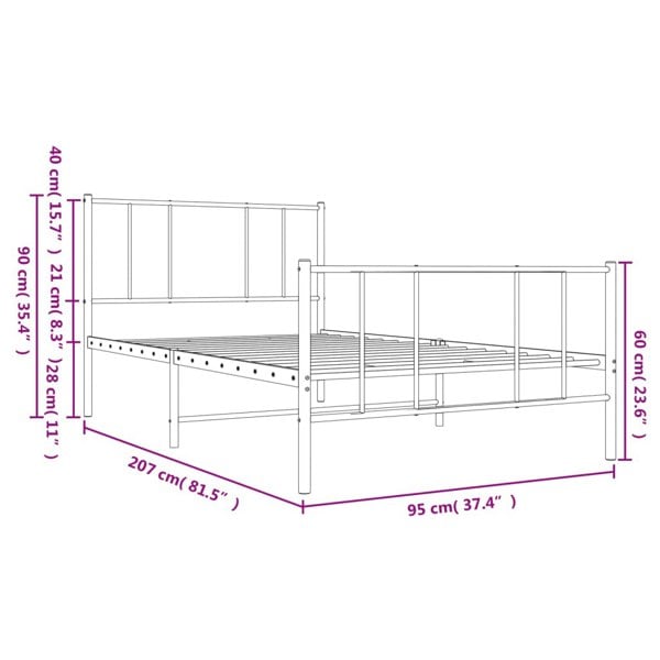 Berkfield Metal Bed Frame with Headboard and Footboard Black 90x200 cm