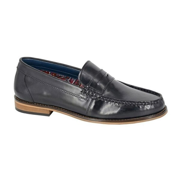 Roamers Mens Leather Hi Shine Saddle Loafers - Black