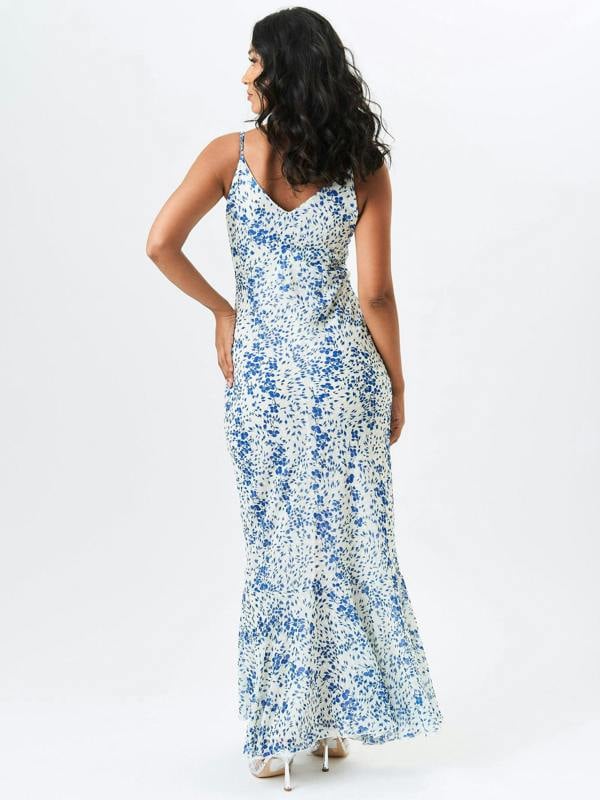 Gini London Ivory Dobby Floral Chiffon Strappy Maxi Dress