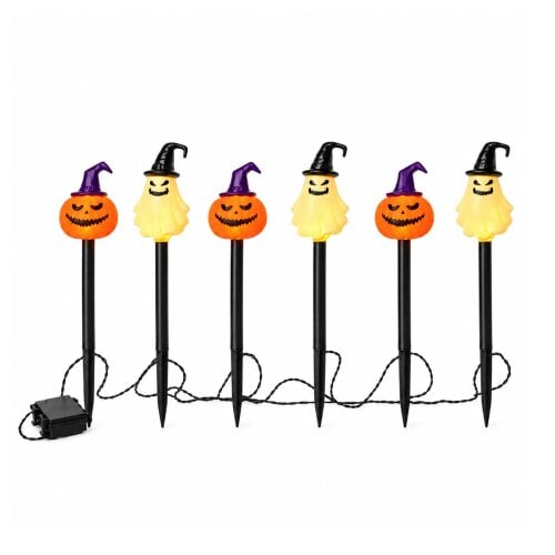 Samuel Alexander Set of 6 Halloween Light Up Pumpkin & Ghost Path Lights with Ground Stakes