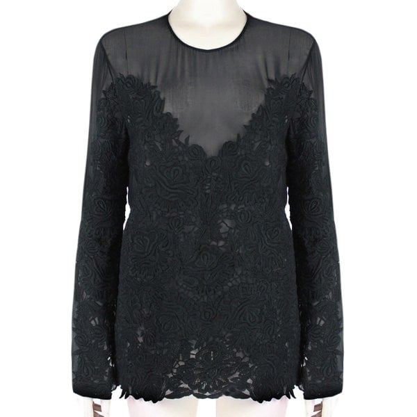Stella McCartney tunic style top in sheer silk chiffon with intricate rose embroidery detailing to the front and front of sleeves