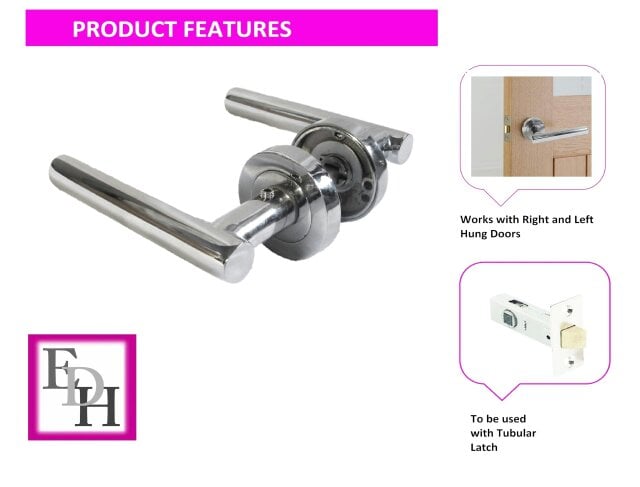 EDH Door Hardware Straight T Bar Internal Latch, Essential Sets for Internal, Featuring Polished Chrome Finish, Door Latch Compatibility