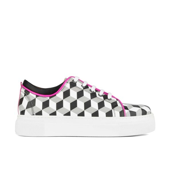 Embassy London Camila - White Cubics - Women's platformed trainer in black & white leather