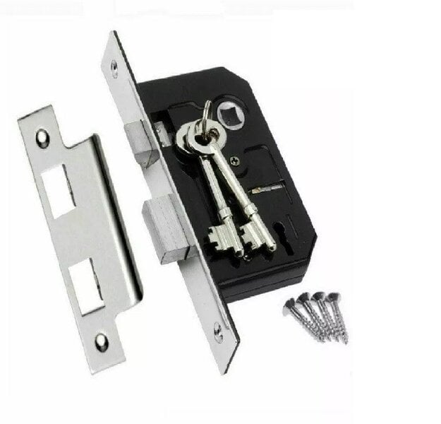 EDH Door Hardware Cadenza Victorian Scroll Door Handles Polished Chrome – Lever Latch, Bathroom Lock & 3 Lever Lock Sets