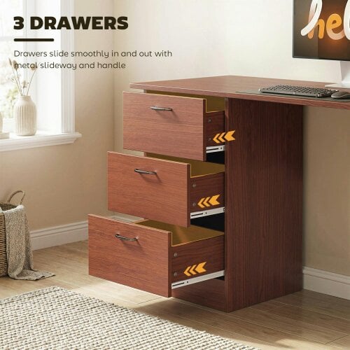 Wyld Haus Mimi 120cm Wooden Walnut Brown Home Office Desk With 3 Shelves And Drawer Storage