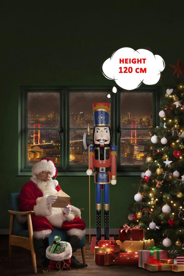 120cm Wooden Christmas Nutcracker Soldier Ornament, Hand-Painted Wood Decorative Figure image 6