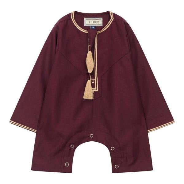 TT-003 - Baby Toddler Emirati Omani Gold Tassel Romper Thobe - Wine - Thobez - 1