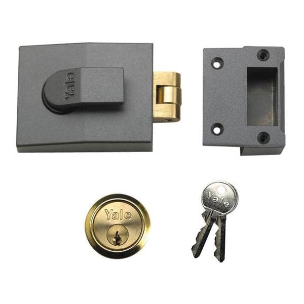 Yale Locks 81 Rollerbolt Nightlatch 60mm Backset Dmg Finish Box - Dark Metallic Grey - 