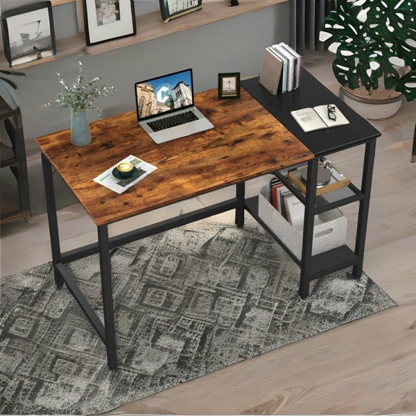 Rafaelo Mobilia Industrial Writing Desk With 2 Shelves Rustic Brown