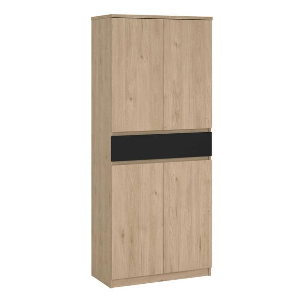 Wyld Haus Budapest Black and Natural Oak Effect Wood Shoe Cabinet 4 Doors 1 Drawer