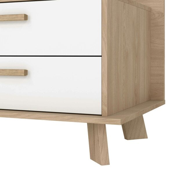Wyld Haus Hobro White and Natural Oak Wood TV Unit with 1 Door 2 Drawers