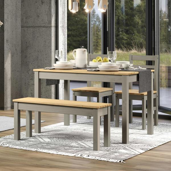 Core Products Linea 4-Piece Dining Set, Table, Bench & 2 Chairs, Scandinavian Design