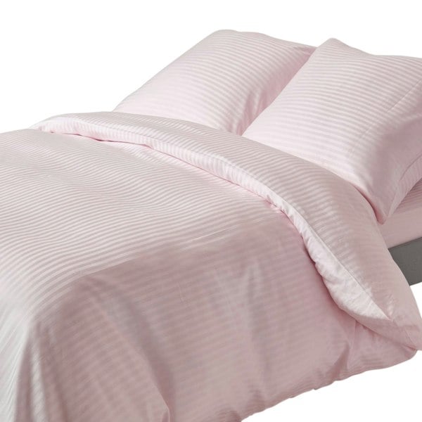HOMESCAPES Silky 330 TC Egyptian Cotton Satin Stripe Duvet Cover Set, European Size