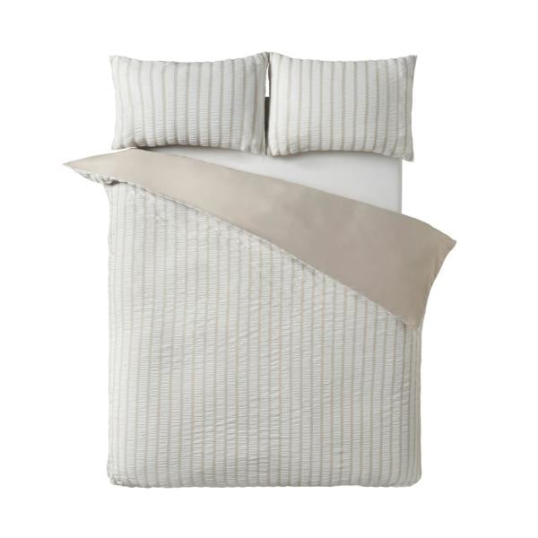 Catherine Lansfield So Soft Seersucker Stripe Duvet Cover Set Natural